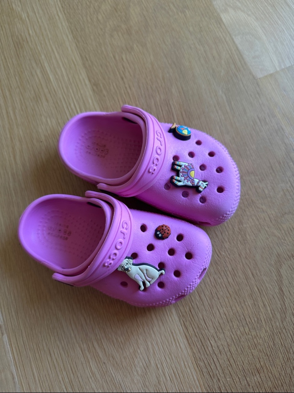 CROCS Kids Pink Classic Clogs with Fun Charms
